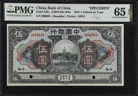 (t) CHINA--REPUBLIC. Bank of China. 5 Yuan, 1918. P-52ks. Specimen. PMG Gem Uncirculated 65 EPQ.
(S/M#C294-101k). Printed by ABNC. Shanghai.
Estimat...
