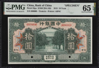 (t) CHINA--REPUBLIC. Bank of China. 10 Yuan, 1918. P-53ps. Specimen. PMG Gem Uncirculated 65 EPQ.
(S/M#C294-102r). Printed by ABNC. Tientsin.
Estima...
