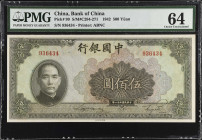 (t) CHINA--REPUBLIC. Bank of China. 500 Yuan, 1942. P-99. PMG Choice Uncirculated 64.
(S/M#C294-271). Printed by ABNC. Attractive color.
Estimate: $...