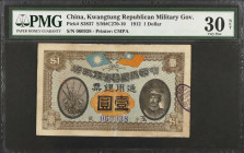 CHINA--MILITARY. Kwangtung Republican Military Government. 1 Dollar, 1912. P-S3837. PMG Very Fine 30 Net Repaired, Ink Stamps.
(S/M#C270-10). Printed...
