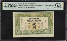 (t) CHINA--MISCELLANEOUS. Koan Yuan Bank. 1 Yuan, ND (1909-11). P-Unlisted. Remainder. PMG Choice Uncirculated 63.
(S/M#K65-1r). Printed by LWLO. Rem...