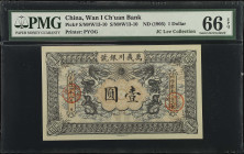 (t) CHINA--MISCELLANEOUS. Wan I Ch'uan Bank. 1 Dollar, ND (1905). P-Unlisted. PMG Gem Uncirculated 66 EPQ.
(S/M#W13-10). Printed by PYOG. An elusive ...