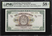 HONG KONG. The Chartered Bank. 100 Dollars, ND (1961-70). P-71b. PMG Choice About Uncirculated 58 EPQ.
Printed by TDLR. Watermark of warrior's head. ...