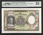 HONG KONG. Chartered Bank. 500 Dollars, 1977. P-72d. PMG Choice Very Fine 35.
Printed b TDLR. A highly appealing mid-grade offering of this popular d...