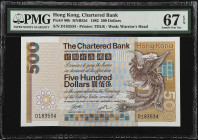 (t) HONG KONG. The Chartered Bank. 500 Dollars, 1982. P-80b. PMG Superb Gem Uncirculated 67 EPQ.
Printed by TDLR. Watermark of warrior's head. Dated ...