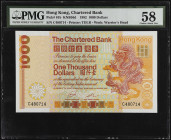 (t) HONG KONG. The Chartered Bank. 1000 Dollars, 1982. P-81b. PMG Choice About Uncirculated 58.
Printed by TDLR. Watermark of Warrior's Head.
Estima...