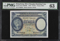 (t) HONG KONG. The Hong Kong & Shanghai Banking Corporation. 1 Dollar, 1929. P-172b. PMG Choice Uncirculated 63.
Printed by BWC. Watermark of warrior...