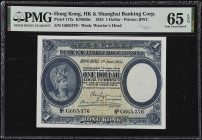 (t) HONG KONG. The Hong Kong & Shanghai Banking Corporation. 1 Dollar, 1935. P-172c. PMG Gem Uncirculated 65 EPQ.
Printed by BWC. Dated June 1st, 193...
