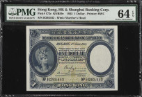 (t) HONG KONG. Hong Kong & Shanghai Banking Corp. 1 Dollar, 1935. P-172c. PMG Choice Uncirculated 64 EPQ.
Printed by BWC. Watermark of warrior's head...