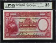 (t) HONG KONG. The Hong Kong & Shanghai Banking Corporation. 100 Dollars, 1934-36. P-176b. PMG Choice Very Fine 35.
Printed by BWC. Watermark of warr...