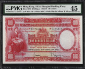 (t) HONG KONG. The Hong Kong & Shanghai Banking Corporation. 100 Dollars, 1956-58. P-176f. PMG Choice Extremely Fine 45.
Printed by BWC. Watermark of...