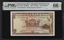 (t) HONG KONG. The Hong Kong & Shanghai Banking Corporation. 5 Dollars, 1963. P-181b. PMG Gem Uncirculated 66 EPQ.
Printed by BWC. Watermark of warri...