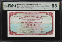 (t) HONG KONG. Mercantile Bank Limited. 100 Dollars, 1965. P-244b. PMG About Uncirculated 55.
Printed by TDLR. Watermark of dragon. Dated October 5th...