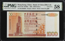 (t) HONG KONG. Bank of China (Hong Kong) Limited. 1000 Dollars, 2001. P-334. Solid Serial Number. PMG Choice About Uncirculated 58.
Printed by TDLR. ...