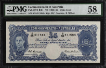 AUSTRALIA. Commonwealth Bank of Australia. 5 Pounds, ND (1952). P-27d. PMG Choice About Uncirculated 58.
Watermark of Cook. Signature combination of ...