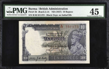 BURMA. British Administration. 10 Rupees, ND (1937). P-2b. PMG Choice Extremely Fine 45.
Black overprint on India P-16b. Broad margins and attractive...