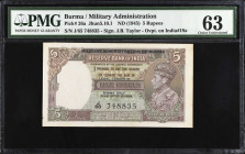 BURMA. Military Administration of Burma. 5 Rupees, ND (1945). P-26a. PMG Choice Uncirculated 63.
Signature of J.B. Taylor. Overprint on India P-18a. ...