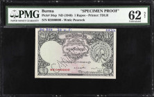 BURMA. Government of Burma. 1 Rupee, ND (1948). P-34sp. Specimen Proof. PMG Uncirculated 62 Net. Printer's Annotations. Previously Mounted.
Printed b...