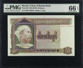 BURMA. Union Bank of Burma. 50 Kyats, ND (1979). P-60. PMG Gem Uncirculated 66 EPQ.
Watermark of A. San. Just two notes have been graded higher than ...