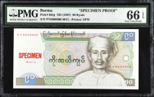 BURMA. Lot of (2). Union of Burma Bank. 90 Kyats, ND (1987). P-66sp. Front and Back Specimen Proofs. PMG Gem Uncirculated 66 EPQ.
Printed by SPW. Bot...