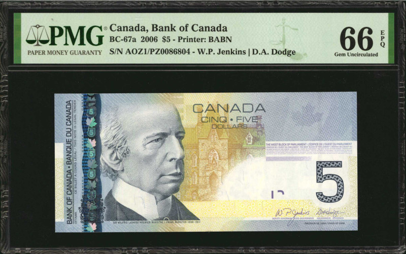CANADA. Lot of (3). Bank of Canada. 5 Dollars, 2006. P-BC-67a. Consecutive. Mism...