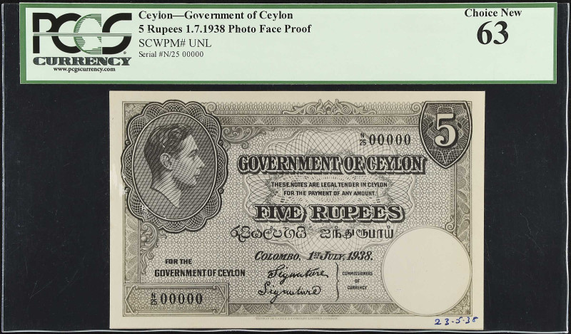 CEYLON. Lot of (2). Government of Ceylon. 5 Rupees, 1938. P-Unlisted. Photo Face...
