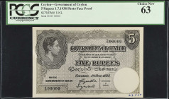 CEYLON. Lot of (2). Government of Ceylon. 5 Rupees, 1938. P-Unlisted. Photo Face & Back Proofs. PCGS Currency Choice New 63.
A pairing of photographi...
