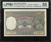 INDIA. The Reserve Bank of India. 100 Rupees, ND (1943). P-20b. PMG About Uncirculated 55.
Bombay. Signature of Deshmukh. King George VI portrait at ...
