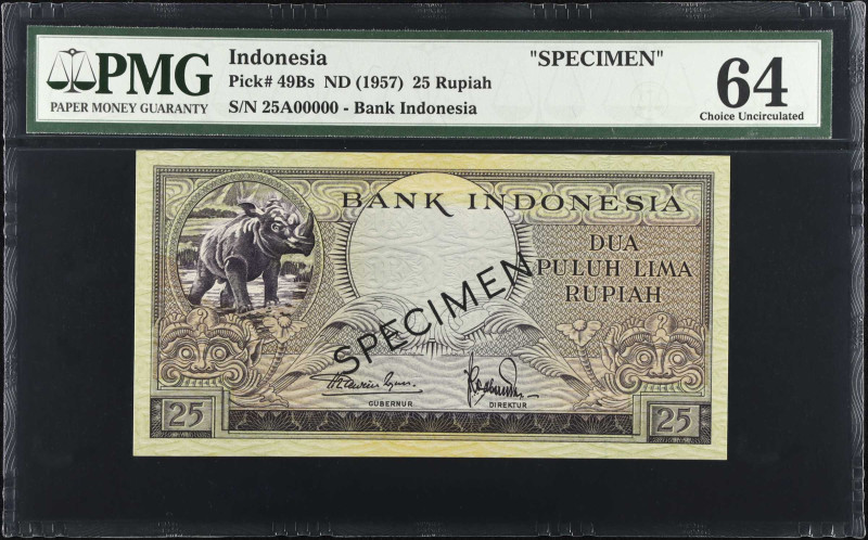 INDONESIA. Bank of Indonesia. 25 Rupiah, ND (1957). P-49Bs. Specimen. PMG Choice...