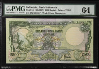 INDONESIA. Bank Indonesia. 2500 Rupiah, ND (1957). P-54. PMG Choice Uncirculated 64.
Printed by TDLR. Prince Diponegoro watermark.
Estimate: $600.00...