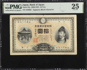 (t) JAPAN. Bank of Japan. 10 Yen, 1899-1913. P-32a. PMG Very Fine 25.
Japanese block character. Payable in gold. PMG comments "Pinholes".
From the P...
