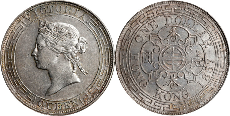 HONG KONG. Dollar, 1867. Hong Kong Mint. Victoria. PCGS AU-58.
KM-10; Mars-C41;...
