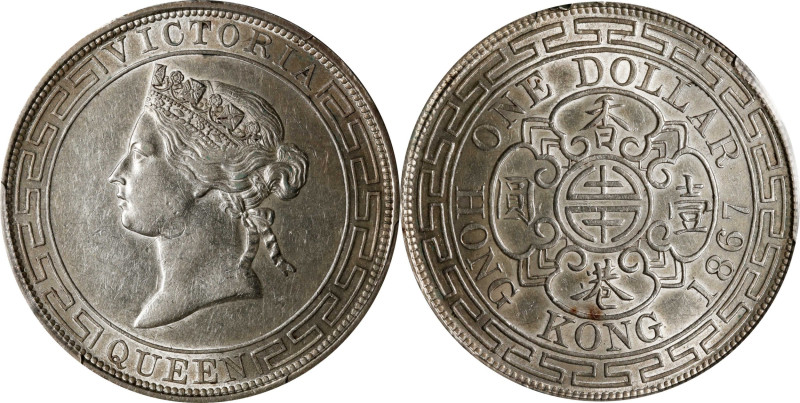HONG KONG. Dollar, 1867. Hong Kong Mint. Victoria. PCGS AU-55.
KM-10; Mars-C41;...