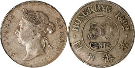 HONG KONG. 50 Cents, 1892. London Mint. Victoria. PCGS EF-40.
KM-9.1; Mars-C34; Prid-9. Though exposed to some circulation, this Half Dollar retains ...