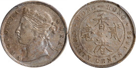 (t) HONG KONG. 20 Cents, 1868. Hong Kong Mint. Victoria. PCGS AU-50.
KM-7; Mars-C28; Prid-19. Steely gray and lightly handled, this elegant specimen,...