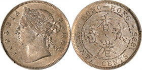 HONG KONG. 20 Cents, 1885. London Mint. Victoria. PCGS AU-55.
KM-7; Mars-C28; Prid-34. Exceptionally wholesome and alluring, this barely handled spec...