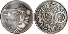 AUSTRALIA. Silver Dollar Pattern, 1967. London (Pinches) Mint. Elizabeth II. PCGS MS-67.
KMX-M2. Mintage: 1,500. Andor Meszaros issue. Boasting a nea...