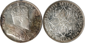 STRAITS SETTLEMENTS. Dollar, 1904-B. Bombay Mint. Edward VII. PCGS MS-62.
KM-25; Prid-4. This attractive silver crown boasts deep plum and electric b...
