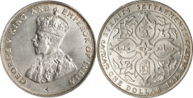 STRAITS SETTLEMENTS. Dollar, 1919. Bombay Mint. George V. PCGS MS-64.
KM-33; Prid-9. A tantalizing near-Gem, this almost blast white, argent example ...