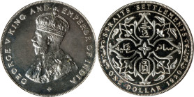 STRAITS SETTLEMENTS. Dollar Restrike, "1920". Bombay Mint. George V. PCGS PROOF-65.
KM-33; cf. Prid-10 (for prototype). This proof restrike offers da...