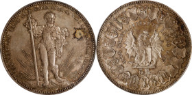 SWITZERLAND. Basil Shooting Festival Silver Medallic 5 Francs, 1879. Bern Mint. PCGS MS-65.
KMX-S14; R-92A. A wonderful Gem example, the present spec...