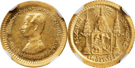 THAILAND. Gold Fuang (1/8 Baht), ND (1876). Bangkok Mint. Rama V. NGC MS-62.
Fr-26; KM-Y-32B. A dazzling minor in gold, this enchanting, nearly-Choic...