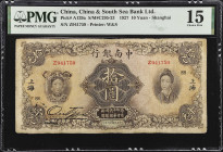 (t) CHINA--REPUBLIC. The China & South Sea Bank, Limited. 10 Yuan, 1927. P-A129a. PMG Choice Fine 15.
PMG comments "Minor Restoration, Ink".
From th...