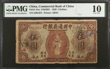 CHINA--REPUBLIC. The Commercial Bank of China. 5 Dollars, 1920. P-4Aa. PMG Very Good 10.
PMG comments "Ink Stamps."
Estimate: $150.00- $250.00

民國...