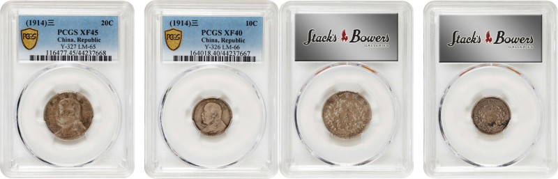 (t) CHINA. Duo of 20 & 10 Cents (2 Pieces), Year 3 (1914). Both PCGS Certified....