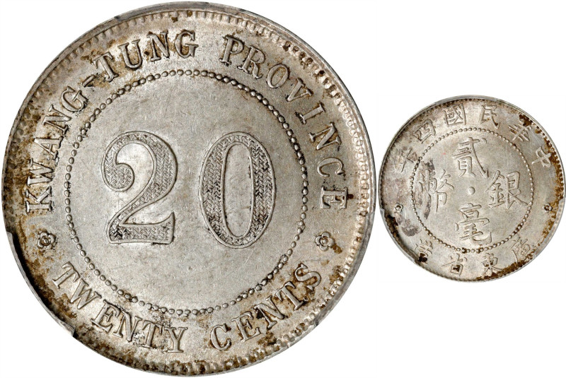 (t) CHINA. Kwangtung. 20 Cents, Year 4 (1915). Kwangtung Mint. PCGS Genuine--Cle...