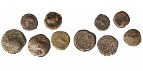 HISPANIA ANTIGUA. OBULCO. Lote de 5 monedas (2 ases y 3 semis) diferentes. Calidad media BC/BC+.