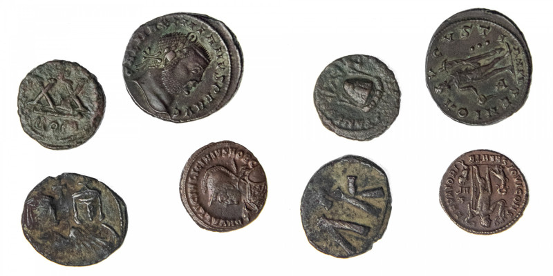 IMPERIO ROMANO. Lote de 4 monedas follis (3) y 1/2 follis. Licinio II, Galerio M...