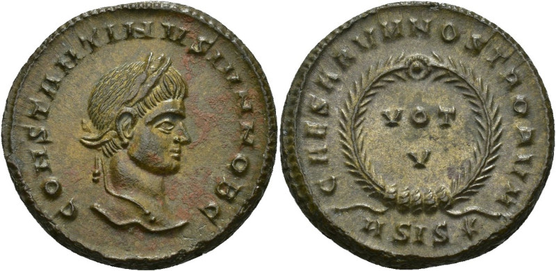 IMPERIO ROMANO. CONSTANTINO II. Follis. Siscia (320-321). A/ Cabeza laureada a d...