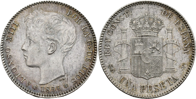 ALFONSO XIII. 1 peseta. 1899 *18-99. SGV. AR 5,05 g. 22,9 mm. VII-155. Gran part...